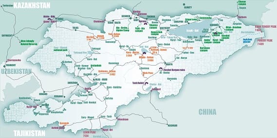 Карта - схема железных дорог Кыргызстана. Вокзалы. Справочные телефоны
